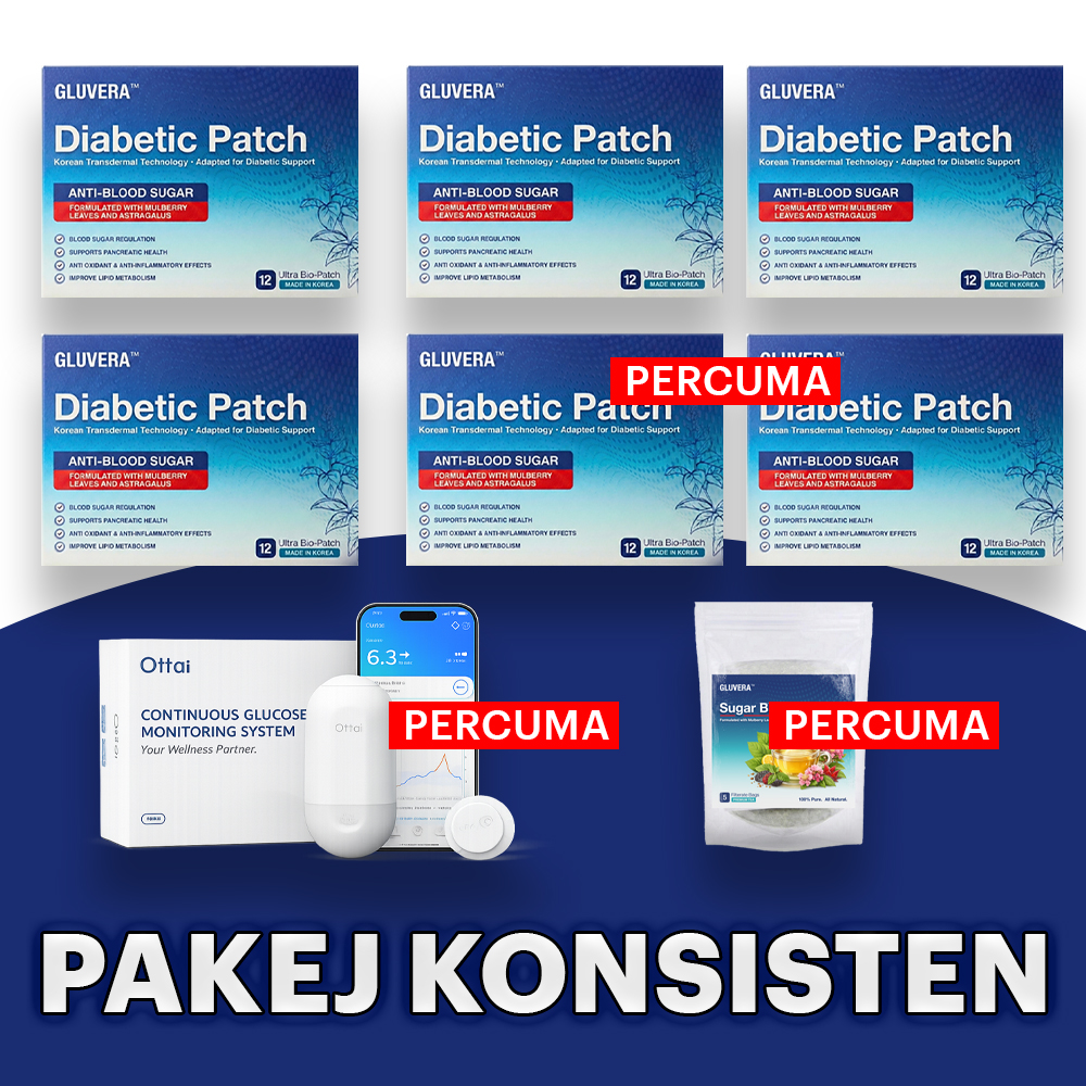 PAKEJ KONSISTEN ( 4 KOTAK + FREE 2 KOTAK + 1 GLUVERA TEA + 1 GLUCOMETER )